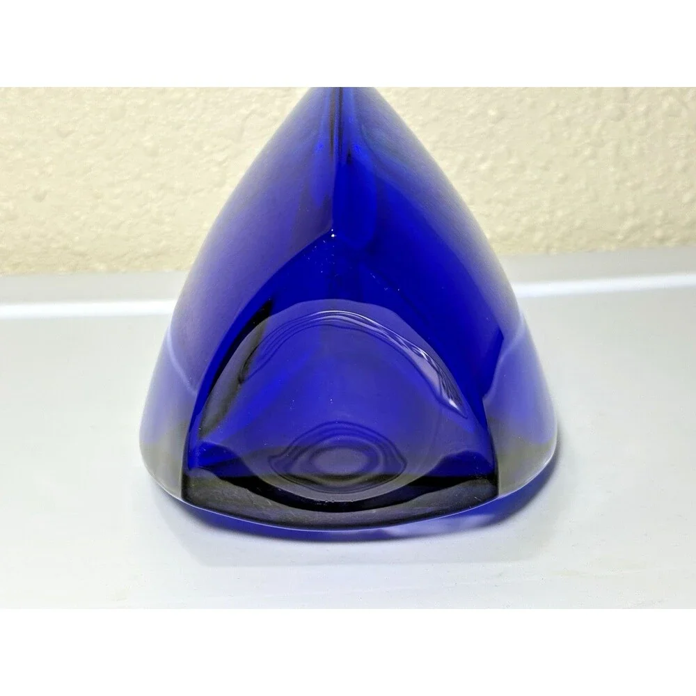 Vintage Cristalleria Toscana Cobalt Blue Glass Decanter Tri-Sided No Stopper